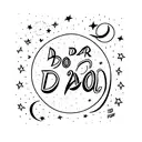 Star & moon combo with "Dad mom" writings in mars background  tattoo design idea