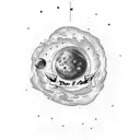 Star & moon combo with "Dad mom" writings in mars planet tattoo design idea