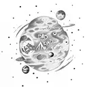 Star & moon combo with "Dad mom" writings in mars planet tattoo design idea