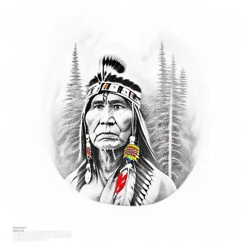 native american tattoo with mountains with only black and white tattoo design idea