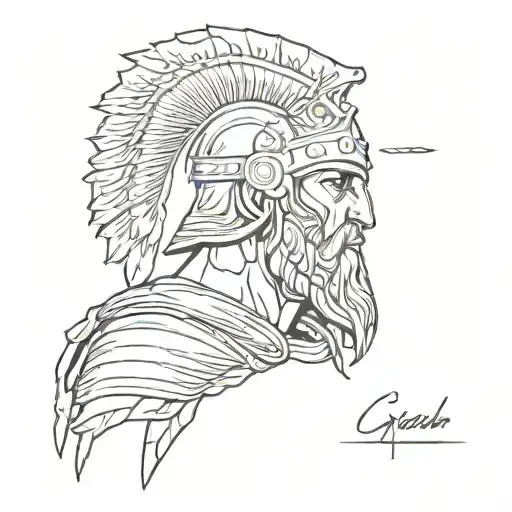 A sketch of a Greek warrior with a heart symbolizing courage and strength tattoo design idea
