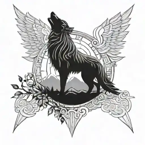 wolf and raven Norse mythology tattoo design idea
