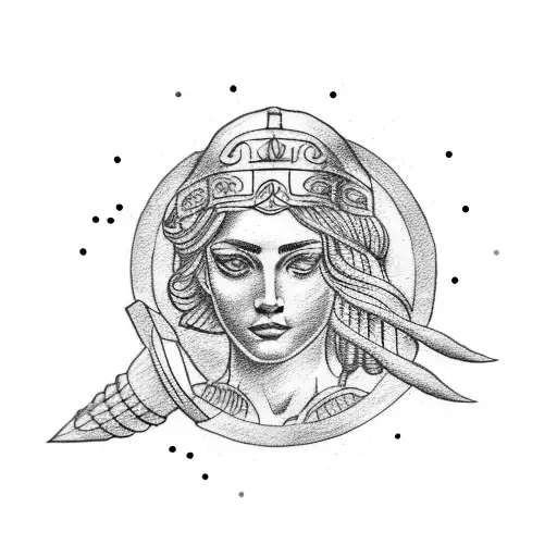 A minimalist tattoo of the Greek goddess Athena holding a vinyl record tattoo design idea