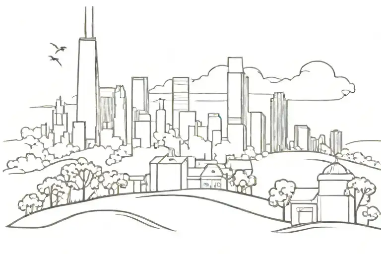 Chicago skyline into farm landscape tattoo design idea