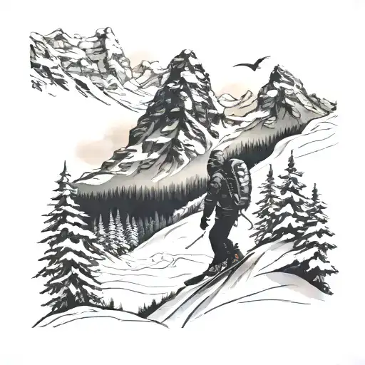 snowboarding ,everest,forest,Christian cross ,snow tattoo design idea