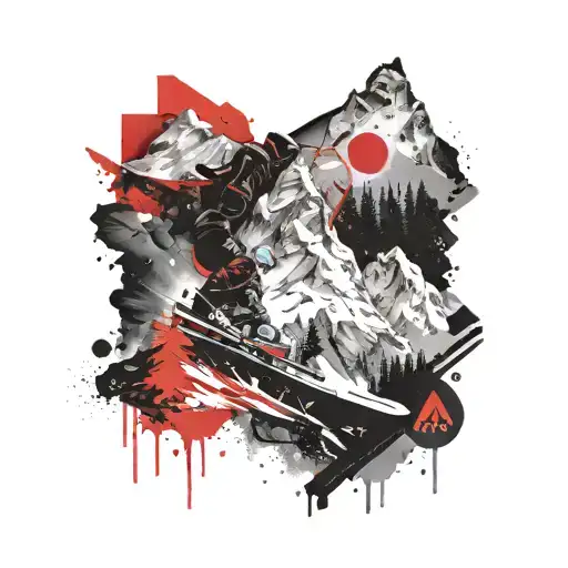 snowboarding ,everest,forest,Christian cross ,snow tattoo design idea