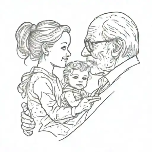 grandpa and granddaughter silhouette holding tattoo design idea