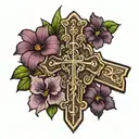 cross with Jesus saves in the middle surrounded by violets tattoo design idea
