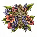 cross with Jesus saves in the middle surrounded by violets tattoo design idea