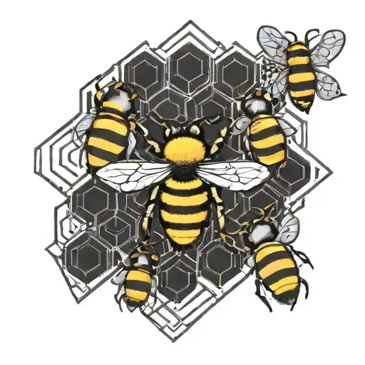 bees, honeycomb, art deco tattoo design idea