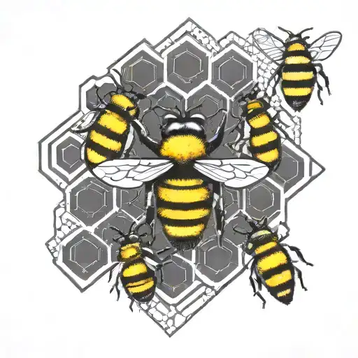 bees, honeycomb, vertical lines tattoo design idea