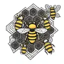 bees, honeycomb, art deco tattoo design idea