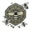 bees, honeycomb, art deco tattoo design idea