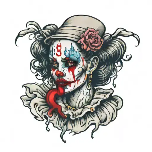 crying girl clown  tattoo design idea