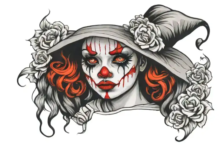 sad clown girl face tattoo design idea