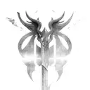 League of legends Aatrox full body, wings, Sword tattoo design idea