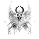 League of legends Aatrox full body, wings, Sword tattoo design idea