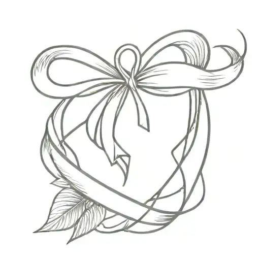ribbon and heart fine line design tattoo design idea