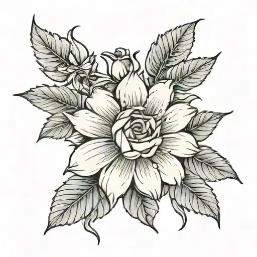 generate a tattoo of a rose,  larkspur, lily, and chrysanthemum in a bouquet make it minimalist with shading tattoo design idea