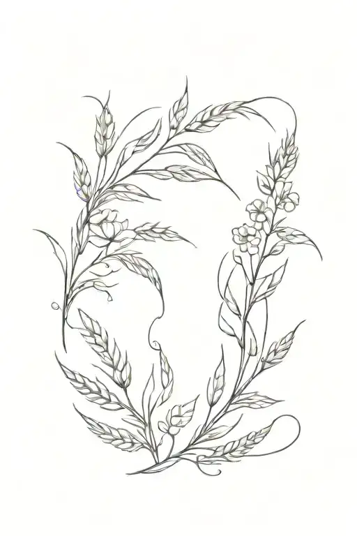 vine going down the arm with wheat and flowers growing tattoo design idea