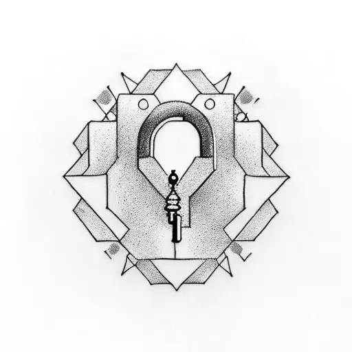 A minimalist tattoo of a lock and key with binary code surrounding it tattoo design idea