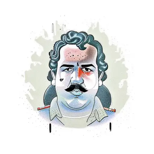 Pablo Escobar with a gun and money  tattoo design idea