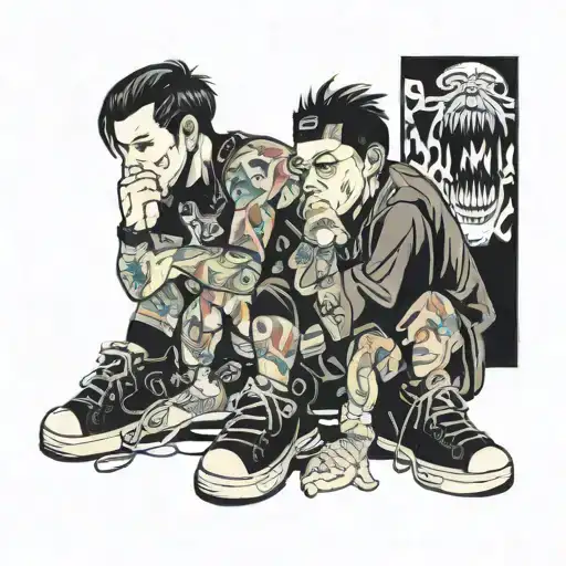 2000's pop punk leg sleeve ensemble tattoo design idea