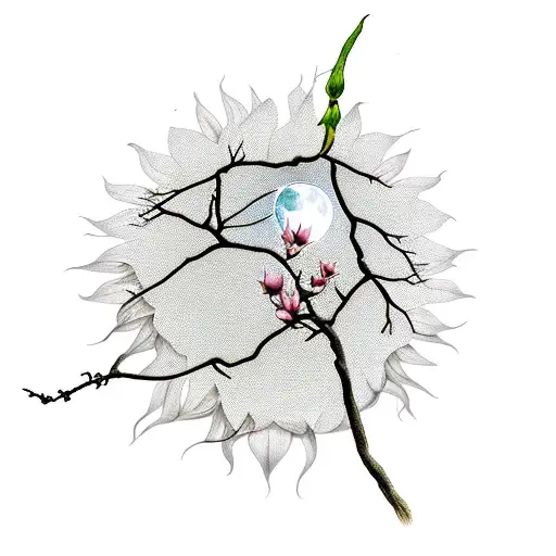 moonflower vine and magnolia tree with a small moon glow tattoo design idea
