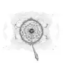 A new-school design of a blue dandelion floating in the ocean, with musical waves crashing around it tattoo design idea