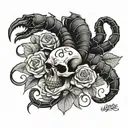 scorpion with skull and 7 roses tattoo design idea