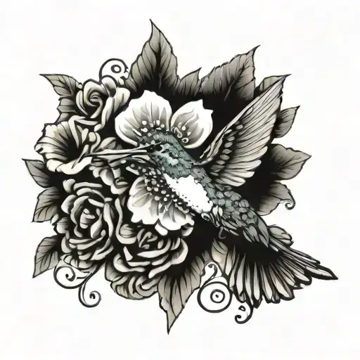lace cuff with hummingbird and flowers tattoo design idea
