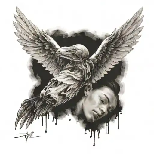 icar with his wings falling, with the phrase keep going tattoo design idea