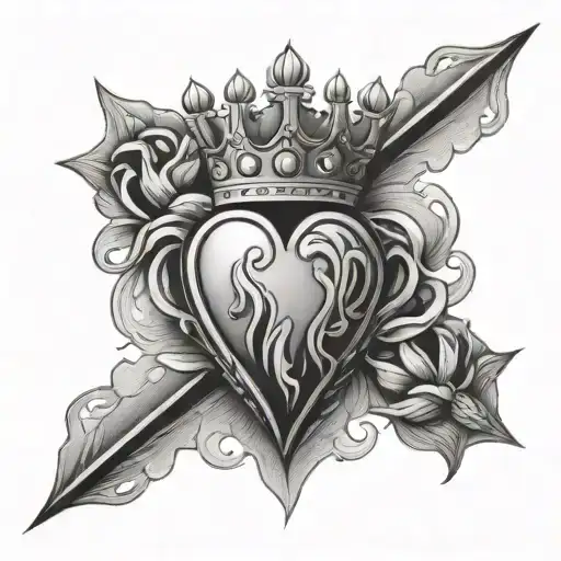 sacred heart with crown   tattoo design idea