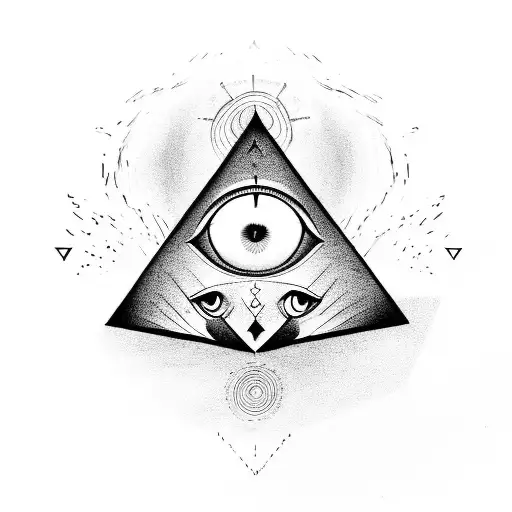 mystic pyramid with a glowing eye tattoo design idea