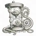 A broken hourglass  with a burning compass held by an octopus  tattoo design idea