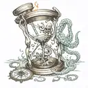 A broken hourglass  with a burning compass held by an octopus  tattoo design idea