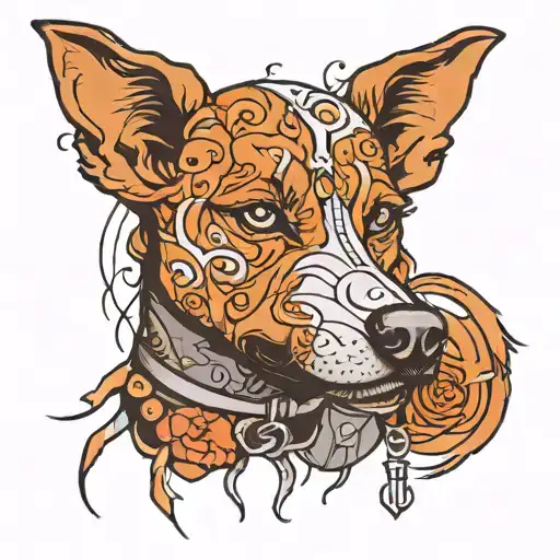 Design a tattoo of a dog in a submissive pose with a journalists twist tattoo design idea