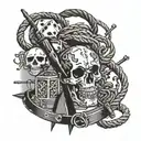  Incorporate BDSM symbols such as Dice, rope, whip,collar and chastity belt  with staves  tattoo design idea