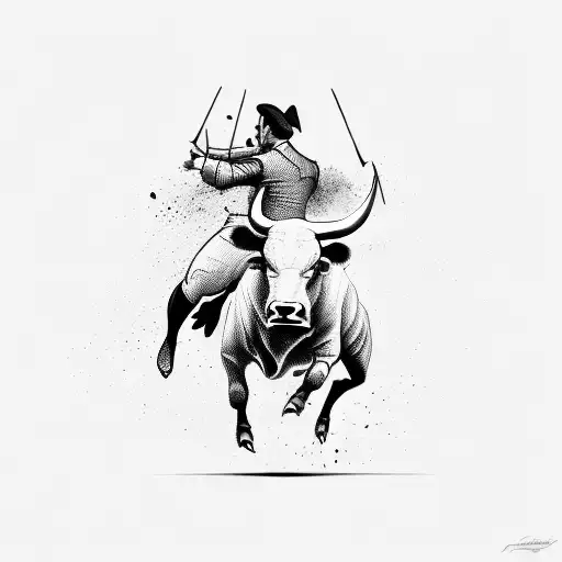  a powerful bull and a graceful matador in a dynamic pose, evoking the energy and excitement of a bullfight? The bull co tattoo design idea