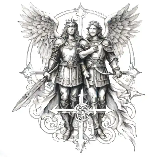 archangel Michael and king Baldwin IV with a cross tattoo design idea