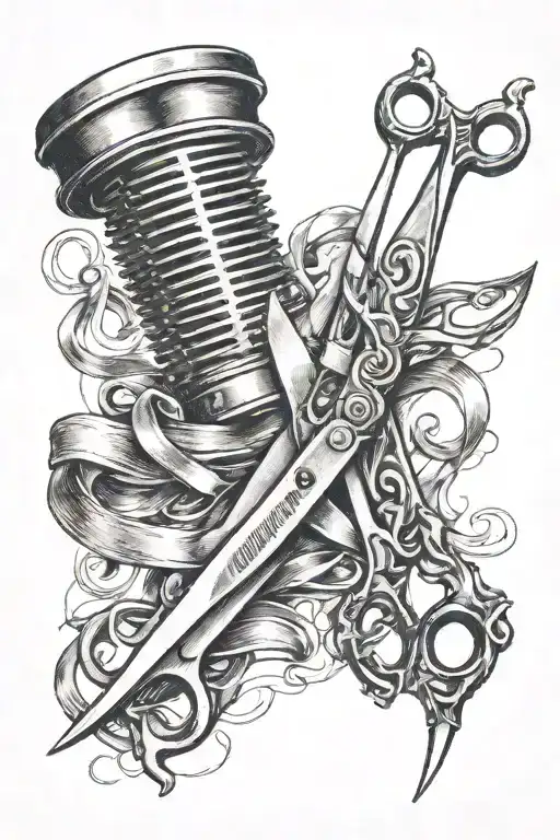 barber scissors and ribbon tattoo design idea
