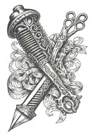 barber scissors and ribbon tattoo design idea