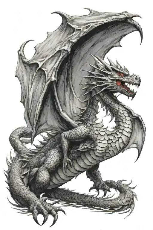 Dragon Spiting fire breathing dragon tattoo design idea