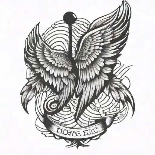 angel wings with words "born sick" tattoo design idea