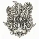 angel wings with words "born sick" tattoo design idea