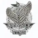 angel wings with words "born sick" tattoo design idea