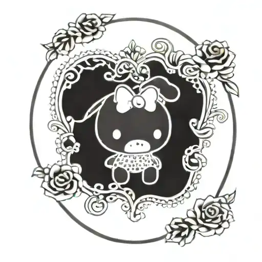 sanrio cinnamoroll in a heart shaped frame made of lace tattoo tattoo design idea