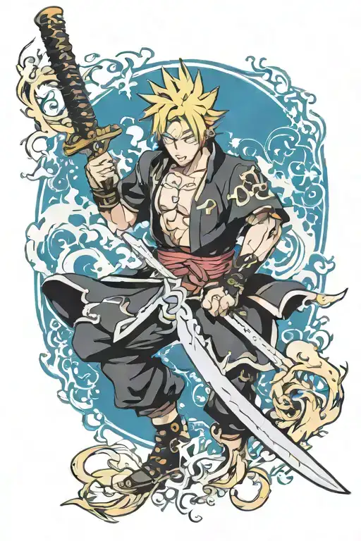 Zenitsu from the anime Demon Cleaver Blade tattoo design idea