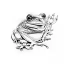 frog holding a delicate lilac flower tattoo design idea
