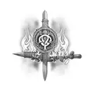 bastard sword set on fire with ouroboros wrapped around it tattoo design idea